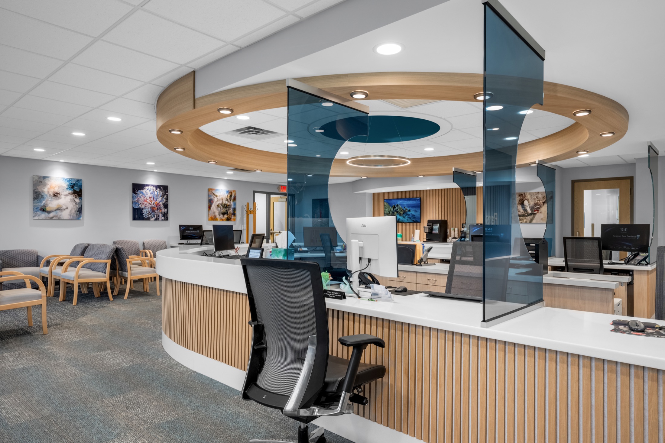 Reception desk and patient seating at Personal Care Dentistry